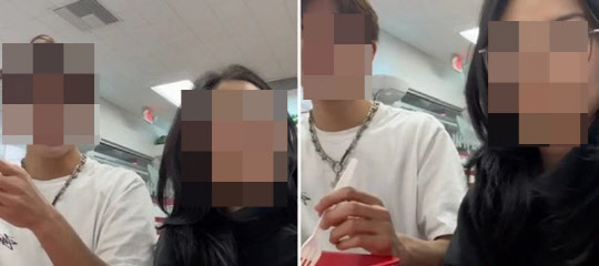 지난 24일 미국 캘리포니아 샌 라몬의 인앤아웃 버거 매장에서 인종차별을 당한 한국인 일행.<틱톡 캡처>